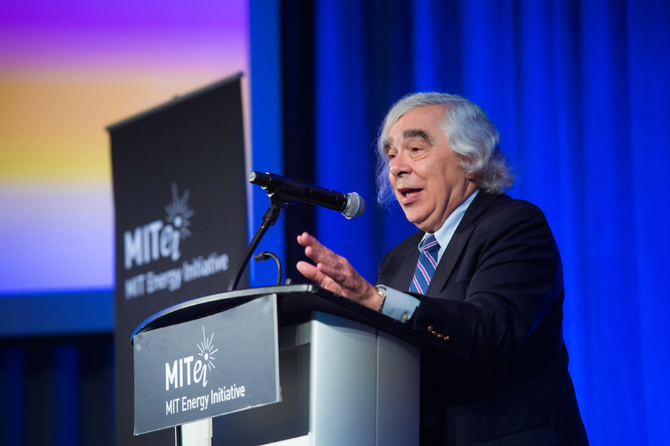 Ernest Moniz, former U.S. secretary of energy and founding director of the MIT Energy Initiative, gives the keynote address on how the variety of crises currently facing the world may impact the energy transition. Photo: Gretchen Ertl 0051_MITei_Conference_091322_051_WEB.jpg
