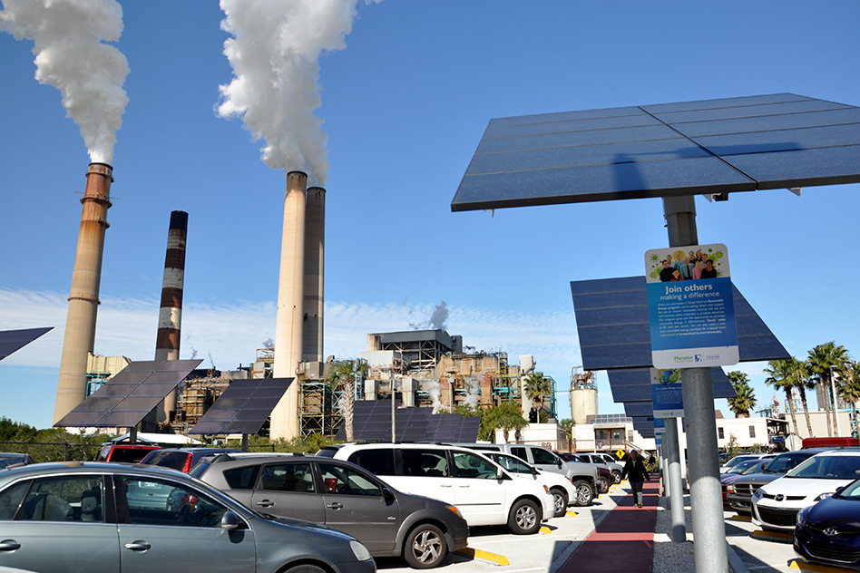 Photo: Big Bend Power Station and Manatee Viewing Center parking lot – solar vs. coal and natural gas (Source: Walter) Morris_Energy_WEB_READY.jpg (