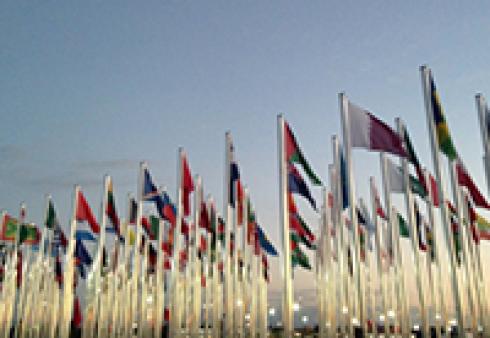 World flags eave outside the UNFCCC COP22 conference venue in Marrakech, Morocco on Nov. 8 (Photo by Jennifer Perron/Climate CoLab)