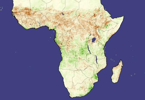 Photo: Drought threatens Africa (Source: NASA Goddard Space Flight Center Biospheric Sciences Branch, based on data from NOAA) J-WAFS_Africa.jpg