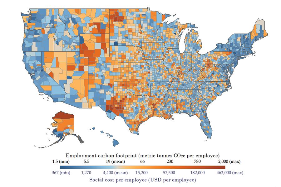 Caption :A new map shows which U.S. counties have the highest concentration of jobs that could be affected by the transition to renewable energy, based on new research by Christopher Knittel, the George P. Shultz Professor at the MIT Sloan School of Management, and Kailin Graham, of MIT’s Center for Energy and Environmental Policy Research. Counties in blue are less potentially affected by the energy transition, and counties in red are more potentially affected. Credits :Image: Courtesy of the researchers :A new map shows which U.S. counties have the highest concentration of jobs that could be affected by the transition to renewable energy, based on new research by Christopher Knittel, the George P. Shultz Professor at the MIT Sloan School of Management, and Kailin Graham, of MIT’s Center for Energy and Environmental Policy Research