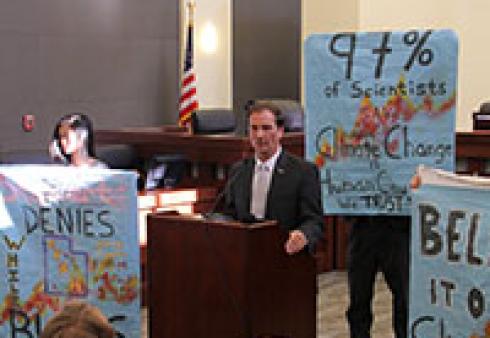Young people challenge Rep. Chris Stewart (R-UT) for being a climate denier at a town hall meeting on April 2, 2013. Source: Climate Truth