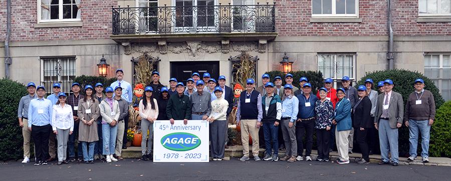 AGAGE scientists, collaborators and invited guests from research institutions around the world—many representing dozens more researchers at their home institutions—at the ALE/GAGE/AGAGE network’s 45th anniversary conference on October 8-13 at the MIT Endicott House (Photo by Mark Dwortzan)